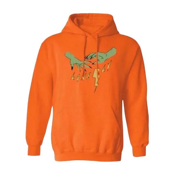 Lonely Ghost Hoodie Graphic Print Pullover Kangaroo Pocket Skater Orange Large - Picture 1 of 4